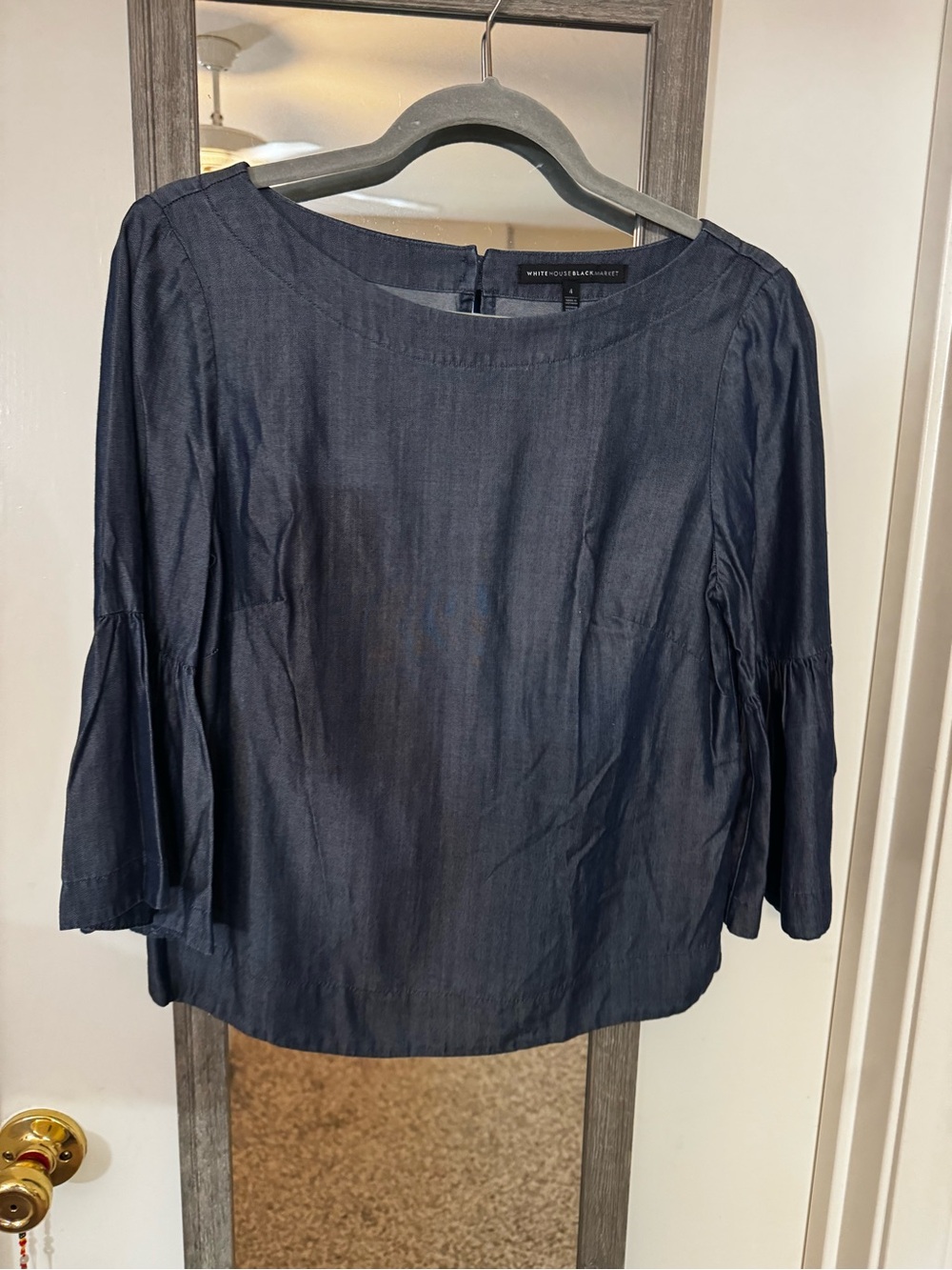 White House Black Market Navy Scoop Neck Bell Sleeve Blouse